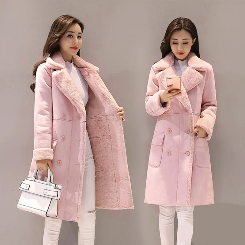 

2018 Winter Woman Shearling Coats Faux Suede Leather Jackets Plus Size Loose Coat Medium Long Faux Lambs Wool Coat Size S-XXL
