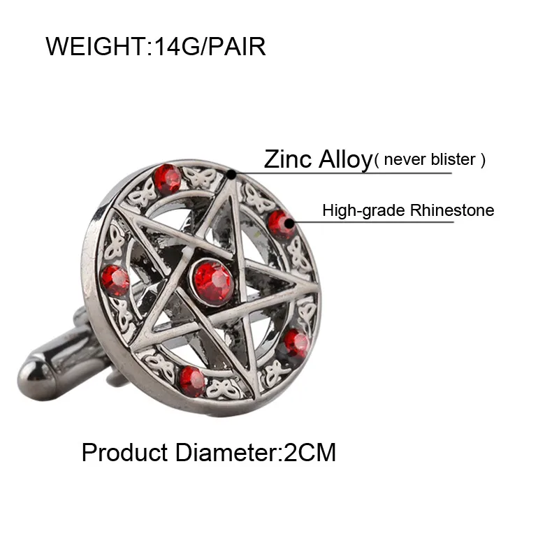 Классические модные запонки в форме пентаграммы из серебристого металла под старину, красные, черные кристаллы, винтажные запонки, тельняшки, рукава, кнопки для мужчин