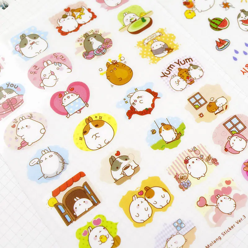 6 Sheets/set  Cute Molang Rabbit DIY Decorative Scrapbooking Stickers Kids Gift New