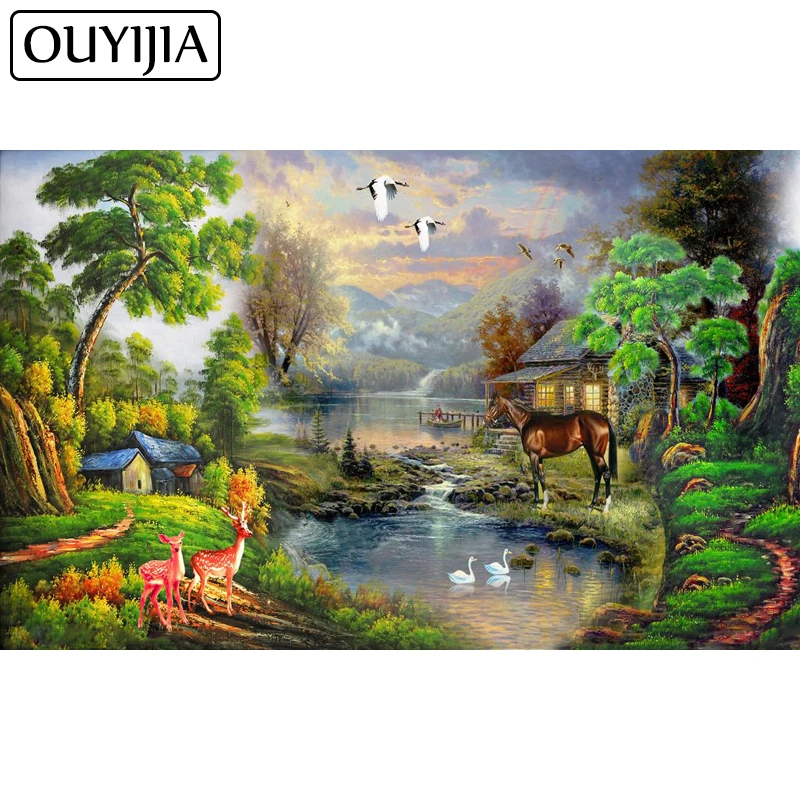 OUYIJIA 5D DIY пейзаж картина выложенная алмазами Full Square вышивка пейзажа Алмазная