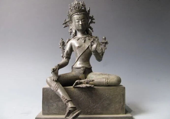 

150610 S1740 Tibet Buddhism Pure Bronze Copper Green Tara Padmapani Bodhisattva Buddha statue