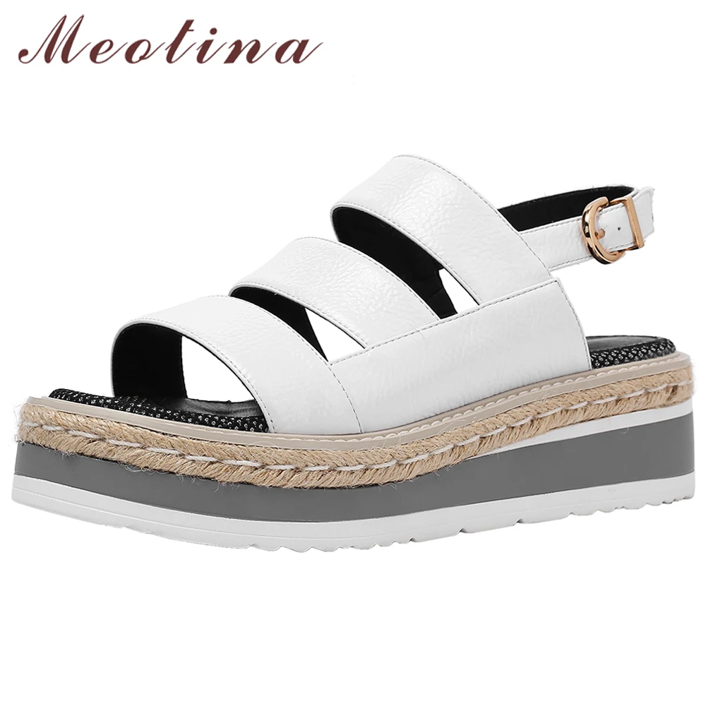 

Meotina Summer Sandals Women Shoes Patent Leather Flat Platform Shoes Fashion Buckle Open Toe Sandals Ladies Wine Red Size 34-39