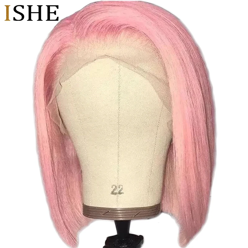 

Pink Bob 13x6 Big Lace Front Human Hair Wigs Glueless PrePlucked 613 Pink Straight Short Bob Wigs With Baby Hair For Black Women