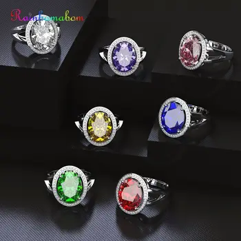 

Rainbamabom 925 Sterling Silver Created Moissanite Gemstone Birthstone White Gold Opening Adjustable Ring Fine Jewelry Wholesale