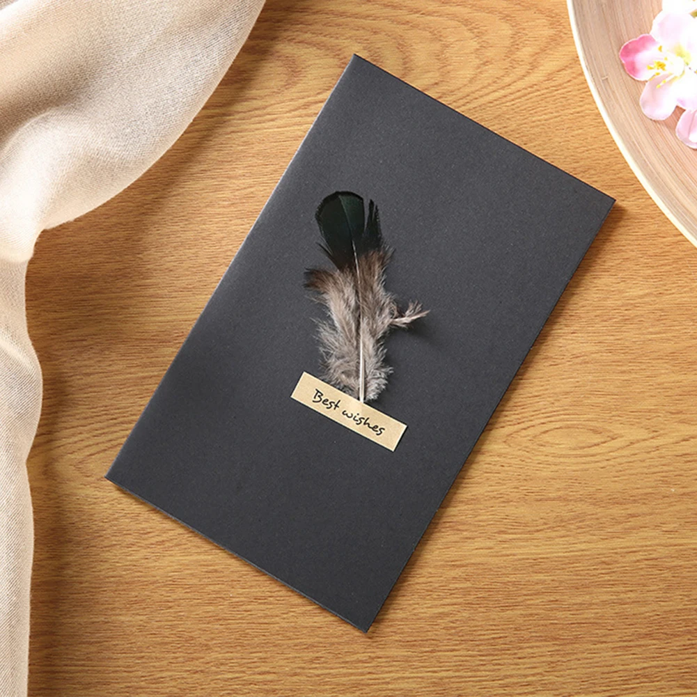 6pcs High-grade Stereoscopic card True feathers Dried Flower greeting card birthday gift wedding thank you cards Holiday decor