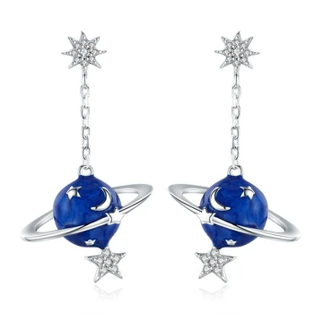 

WOSTU Earrings for Women 925 Sterling Silver Star Planet Blue CZ Drop Earrings Orecchini Fashion Jewelry Dropshipp Gifts BNE016