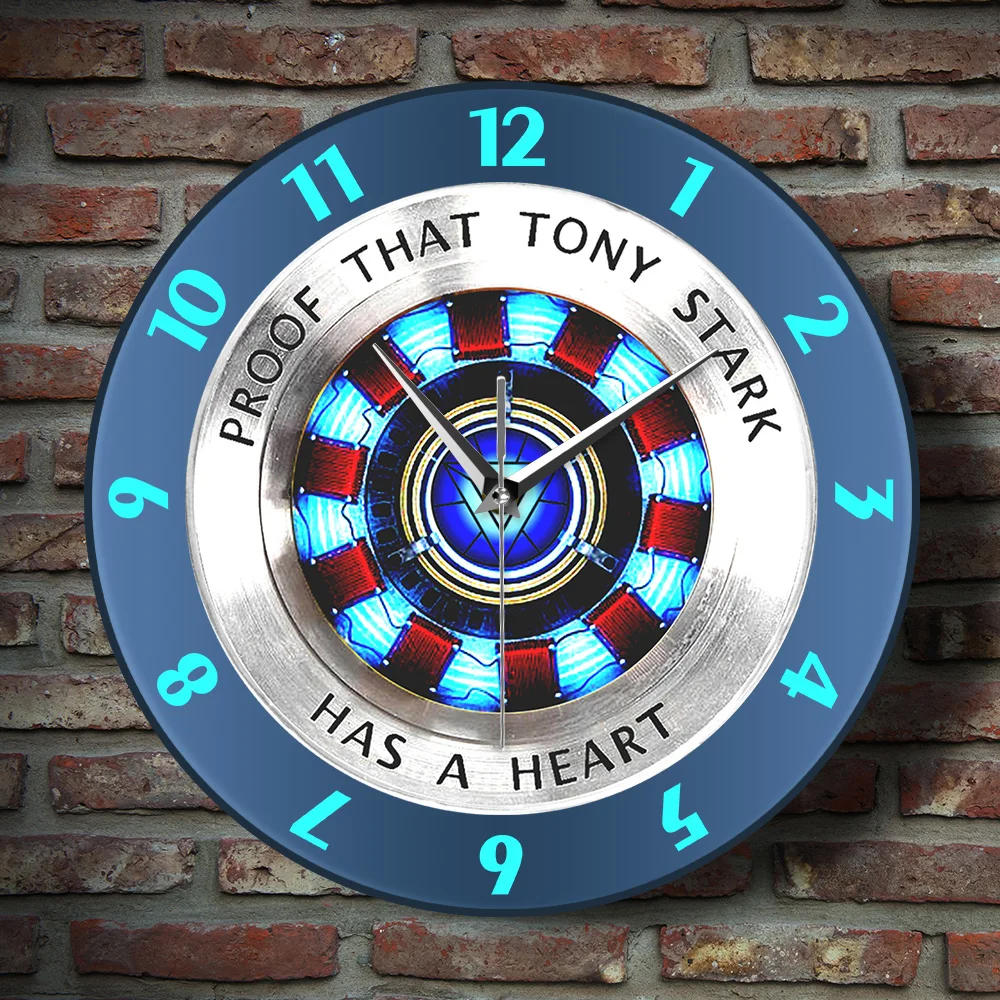 Proof That Tony Stark Has A Heart Arc Reactor Wall Clock Superhero Modern Hanging Wall Watch Movie Timepiece Home Decor Wall Art Just6F
