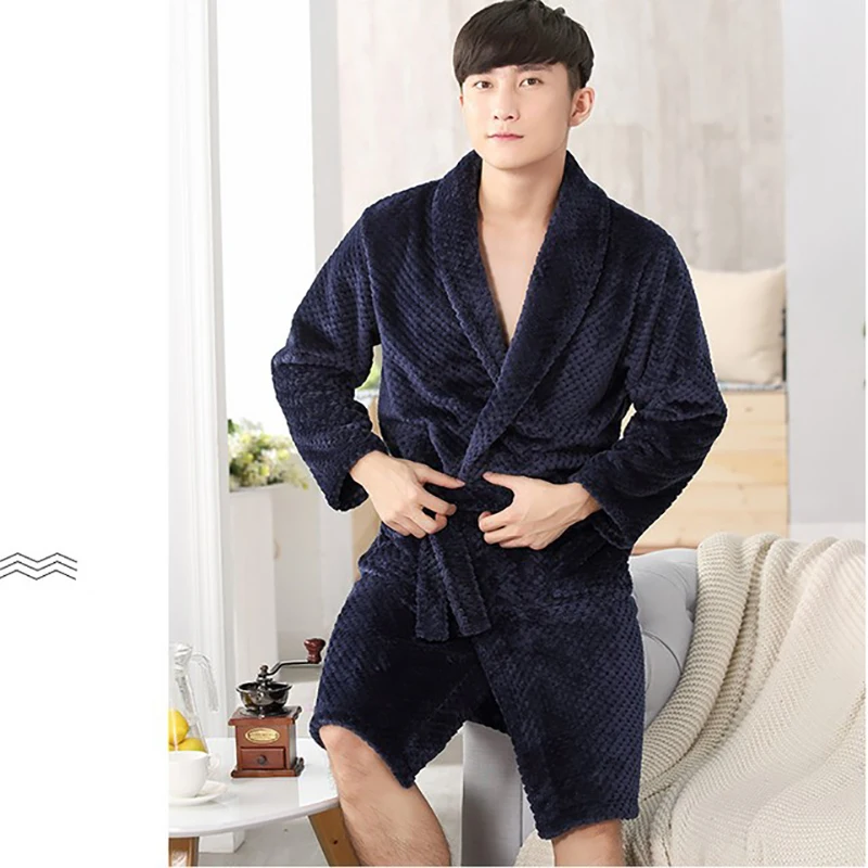 2017 New Fashion Men's Solid Color Mens Robe Full Sleeve Shawl Collar