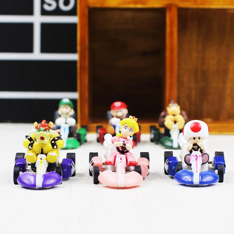 6pcs/set Super Mario Bros Kart PULL BACK Car Figures Kart PULL BACK Cars Figures super mario kart figure