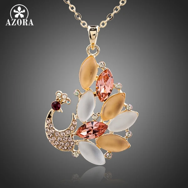 

AZORA Beautiful Peacock Gold Color Stellux Austrian Crystal Pendant Necklace TN0122