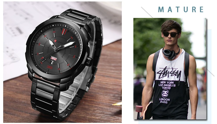 Curren Черный Красный Пистолет модные военные кварцевые часы мужские часы полностью из нержавеющей стали календарь дисплей мужские часы лучший бренд класса люкс