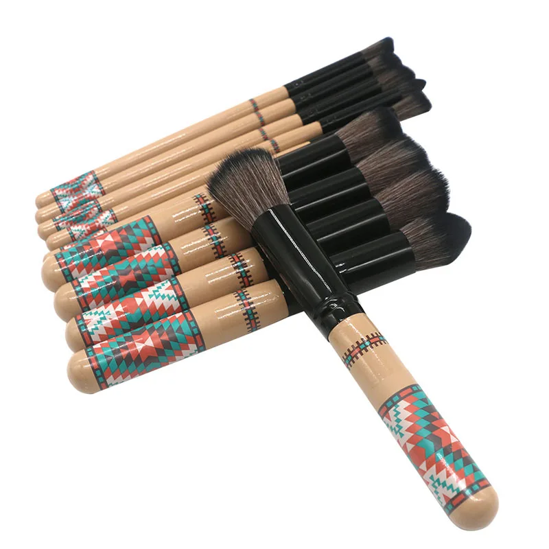 

New 10pcs Bohemian Style Makeup Brushes Set Wooden Printing Foundation Blending Power Eyeshadow Cosmetic Beauty Make Up Tool Kit