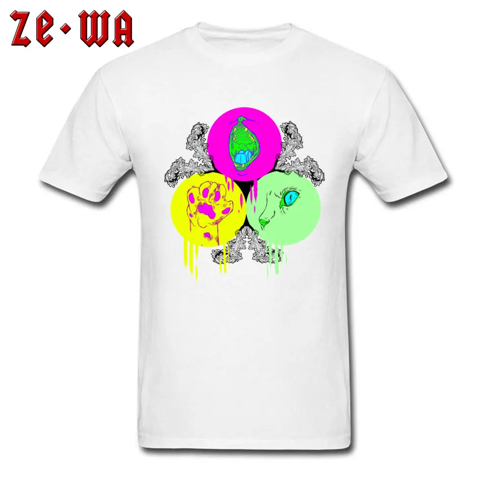 Men T-Shirt Summer/Autumn T Shirt 100% Cotton TShirt Big Cat Eye &amp Paw Print Tops Art Design Tees White Clothing High Street |