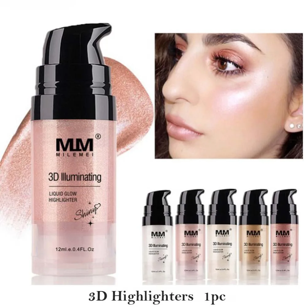 

12ml Glitter Liquid Highlighter Illuminating 3D Face Brightener Highlighter Shimmer Professional Liquid Glow Kit Makeup Cream