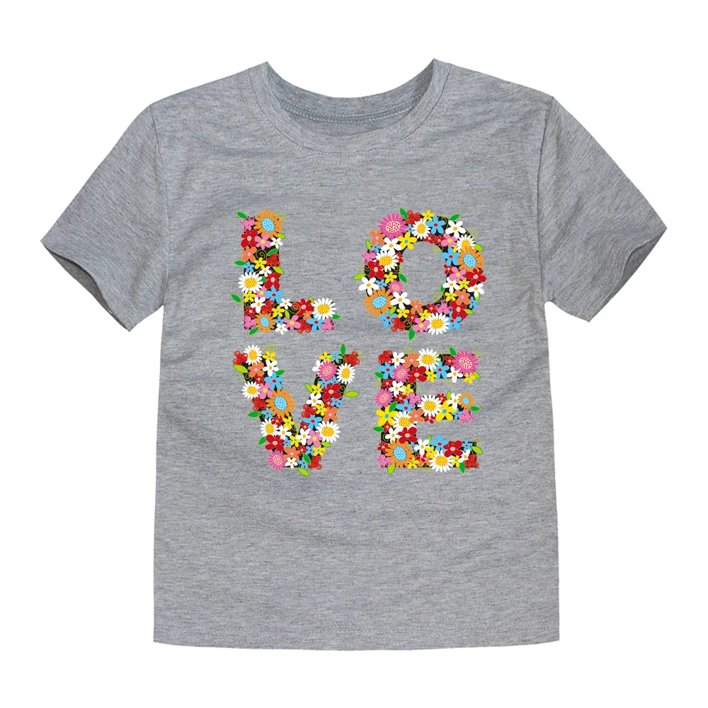 Kids Boys Girls Flower Love T Shirt For 2-14 Years