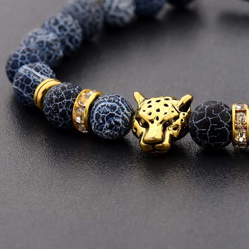 Amader золото леопард и Голова Совы браслет для мужчин натуральный камень выветривание Бисером Плетеный браслет для женщин Pulseras Hombre