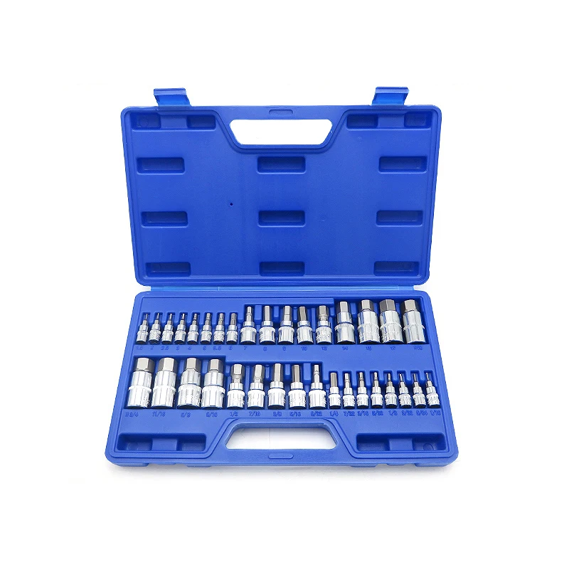 

34PC Hex Bit Socket Hex Wrench Ratchet Drive Adapter Set 1/4" 3/8 "1/2"Socket Wrench Car Hand Tools Repair Kit Cr-V Steel Bits