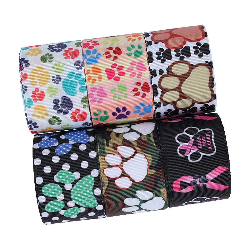 

FLRARIBBONS Cute Cartoon Dog Paw Colorful Pattern printed ribbon/foe