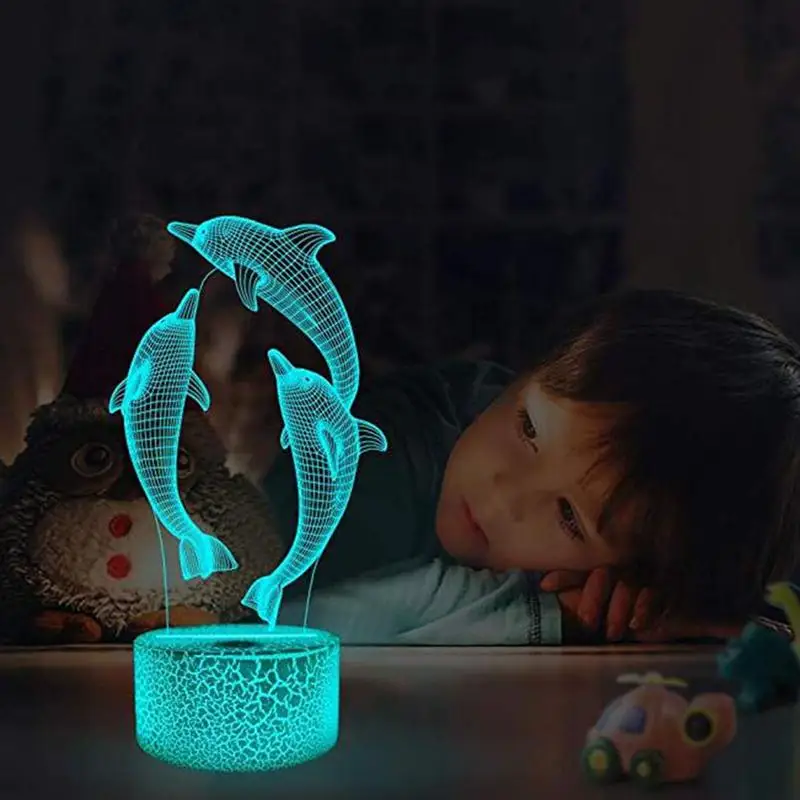 3D 7 цветов Изменение Дельфин Ночной светильник сенсорный переключатель настольная лампа для детей Рождественский подарок украшение дома