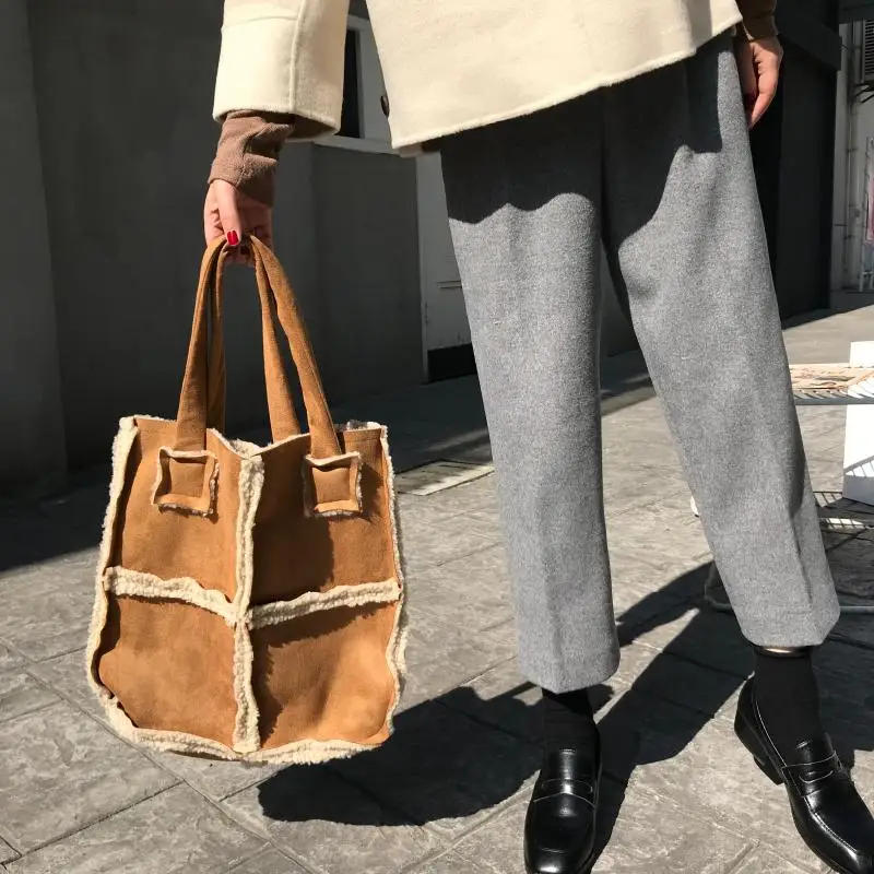 Высококачественная Замшевая сумка из овечьей шерсти pu кожаная женская модная сумка на плечо сумка-мессенджер сумка большая Вместительная женская персональная сумка