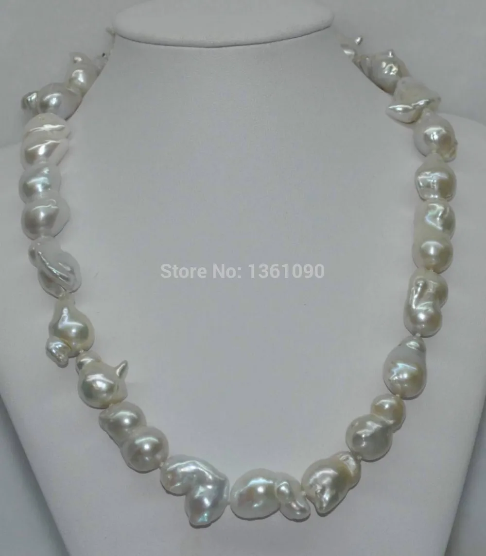 

00622 HUGE 25MM NATURL SOUTH SEA GENUINE WHITE BAROQUE PEARL NECKLACE 18inch 14KGP