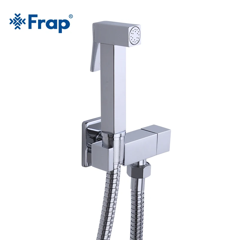 Billig Frap 1 Set Solide Messing Einzigen Kalten Wasser Ecke Ventil Bidet armaturen Funktion quadrat Hand Dusche Kopf Tap Kran 90 grad Schalter