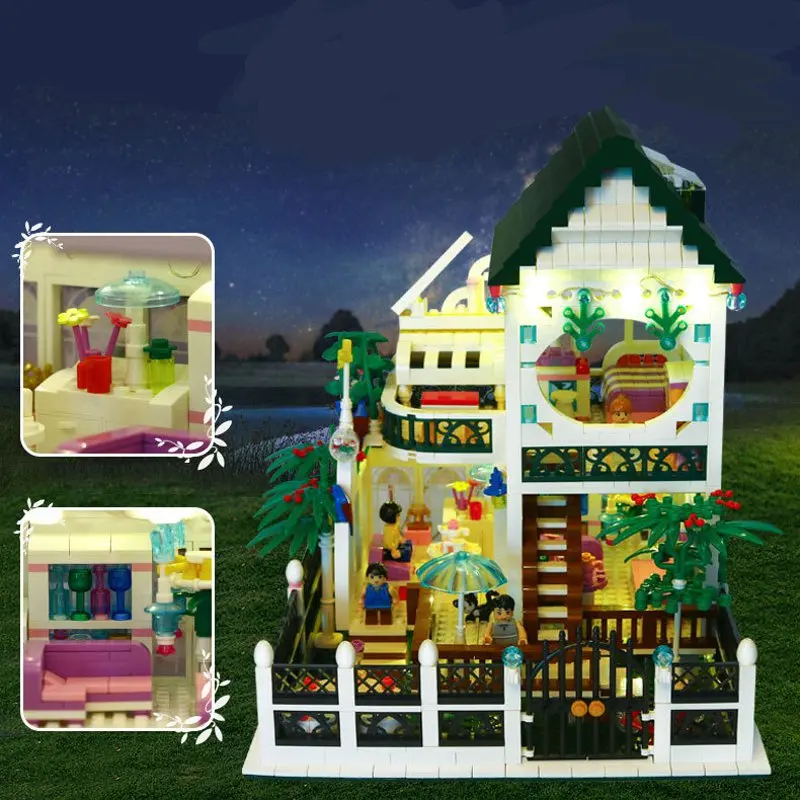 

Intelligence Romantic Room With LED light USB Recharge Building Blocks Educational Child Gifts 1500Pcs For Kids Childern Toy