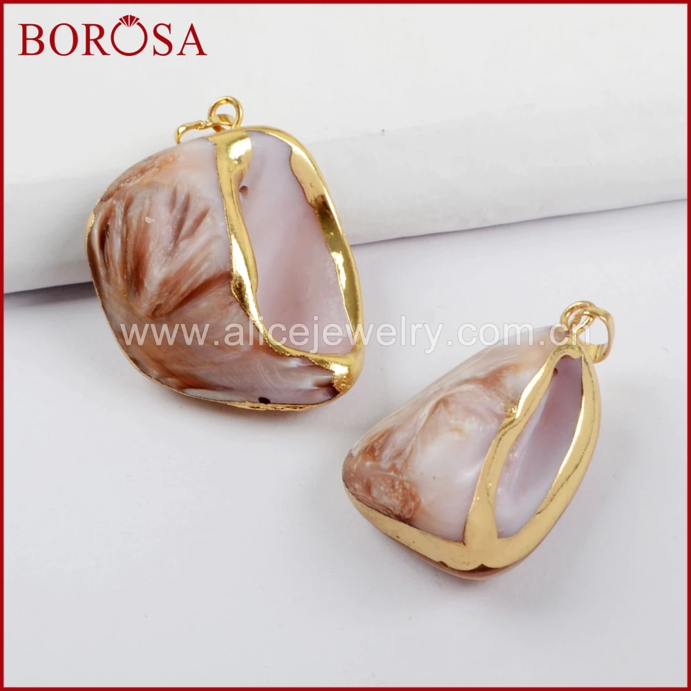 BOROSA Wholesale 10pcs Natural Cowrie Shell Pendant Jewelry With Gold Trim for Necklace Making G1609 | Украшения и аксессуары