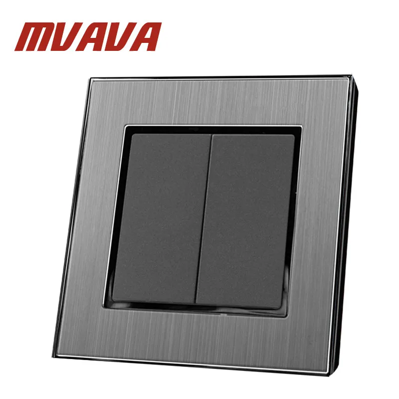 

MVAVA 2 Gang 2 Way Luxury EU UK Standard Silver Satin Metal 2 Gang 2 Way Switch Double Control Push Button Light Switch