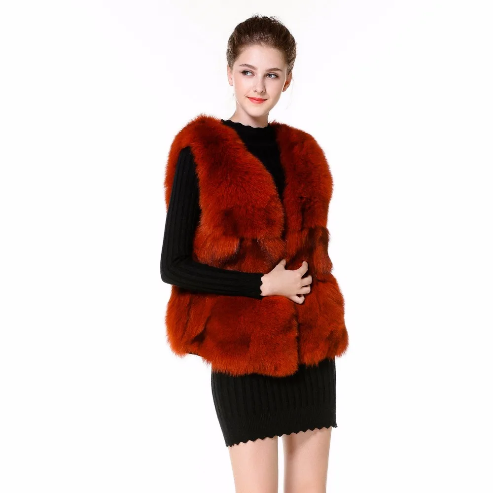 Fox Fur Vest Short Waistcoat Real Fur Vest Lovely Dark Red Vest 55CM