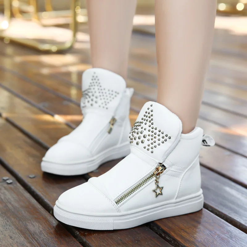 2017 Winter Fashion Girls Sneakers Gold Color Round Toe Design