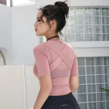 GXQIL Yoga Gym Top Woman Dry Fit Fitness Sport Shirt Women Breathable Workout Tops for Women Jogging Running T-shirt Yellow