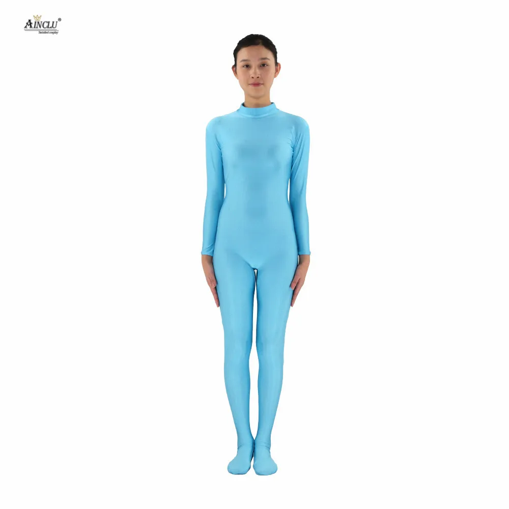 Ainclu Женский спандекс Zentai светильник синяя кожа без головы и голых рук для