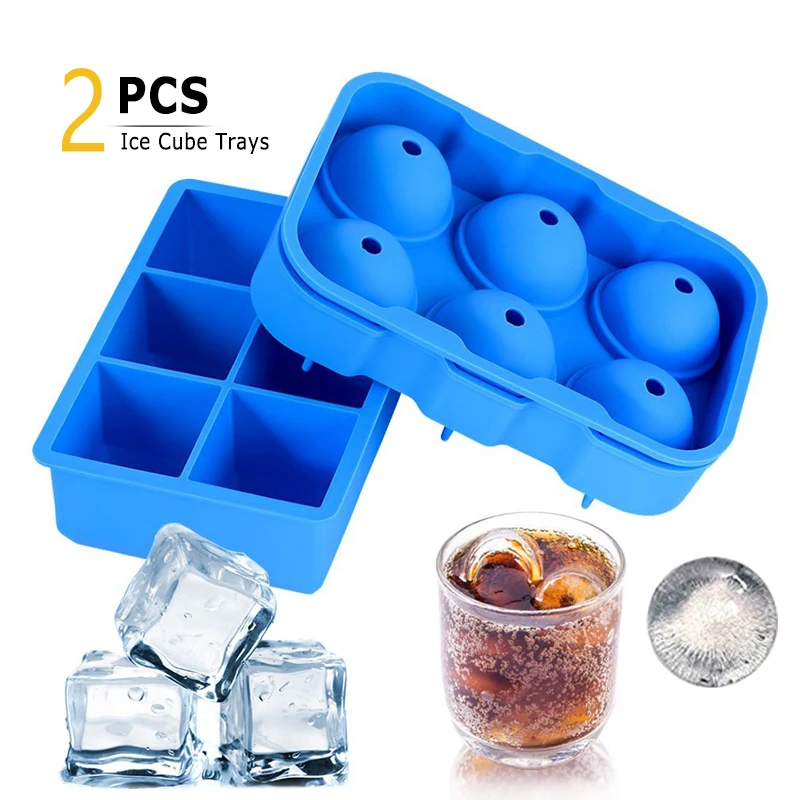 2Pcs Silicone Ice Cube Maker Large Ice Ball Cube Trays Chocolate Mold