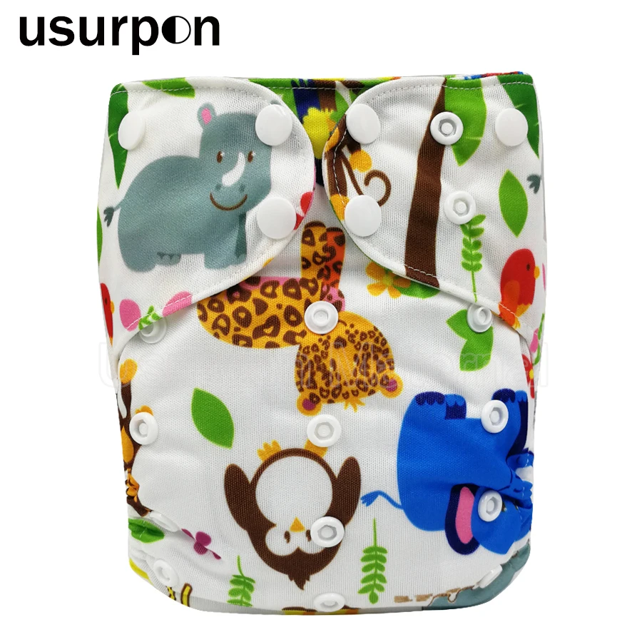 

[usurpon] 1 pc AIO cloth diaper with bamboo insert Christmas pattern baby cloth diapers reusable baby nappies for 0-2 years