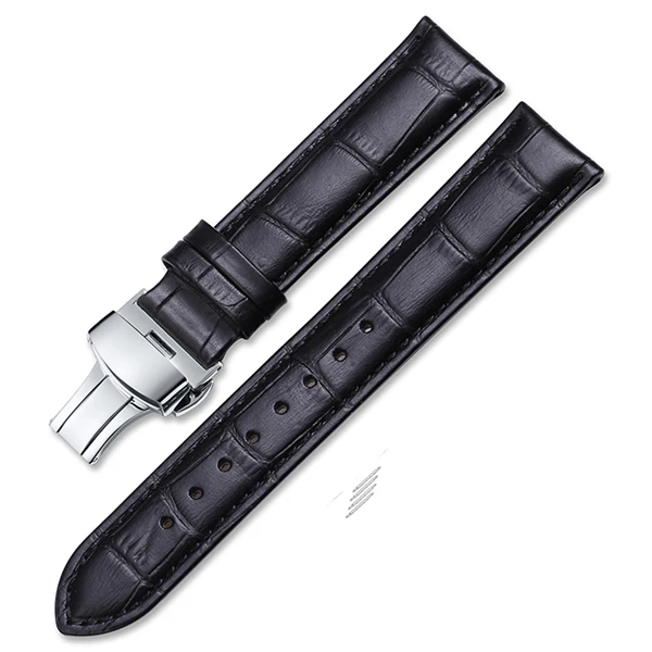 IStrap 18 мм 19 мм 20 мм 21 мм 22 мм 24 мм черный ремешок для часов браслет из натуральной кожи коричневый ремешок для часов Tissot - Цвет ремешка: Black with silver D