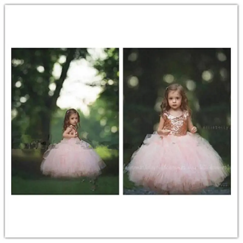 blush sequin flower girl dress