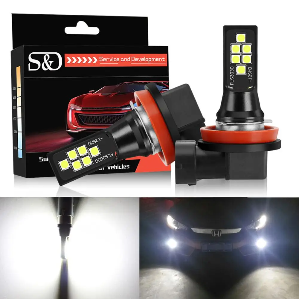 

2Pcs H8 H11 Led HB4 9006 HB3 9005 Fog Lights Bulb 12SMD 3030 1400LM 6000K White Car Driving Running Lamp Auto Leds Light DC 12V