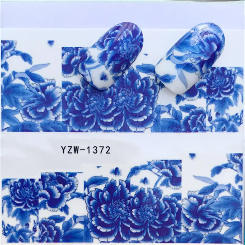 YWK 1 лист градиентный цветок серии наклейки для ногтей наклейки Цветочные/единорог клей Маникюр наклейки Шарм Дизайн ногтей украшения - Цвет: YZW-1372
