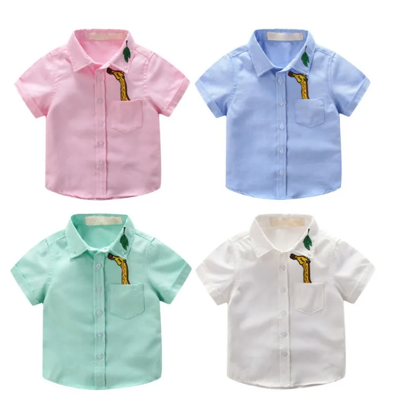 

2-10Y Child Baby Boy Girls Turn-Down Collar Cartoon Pocket Shirt Fashion Casual Tops Kids Summer Cotton Polyester New Tee Shirt