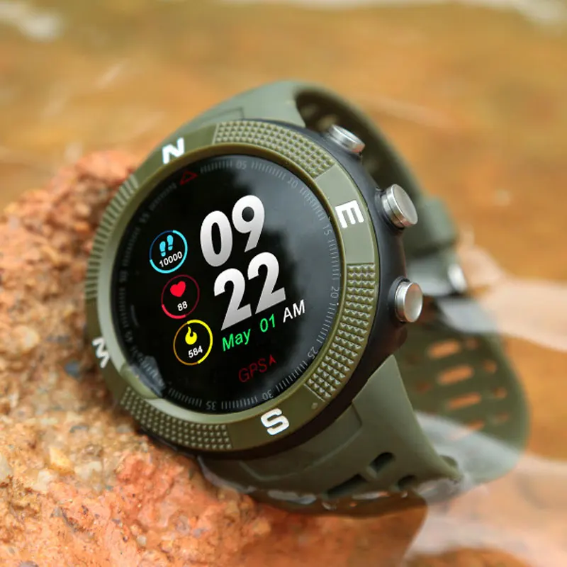 Comprar Smartwatch IP68 impermeable brújula reloj de llamadas mensaje F18 al aire libre posicionamiento GPS deportes recordatorio de BT 4,2 reloj inteligente