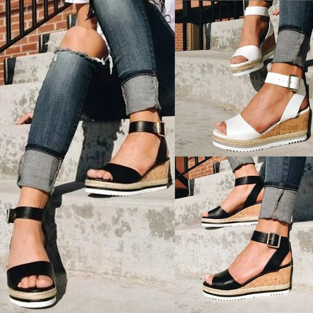 

JAYCOSIN Sandals 2019 Breathable Comfort Retro Womens Fashion Open Toe Ankle Platform Wedges Shoes Ladies Roman Sandals APR10