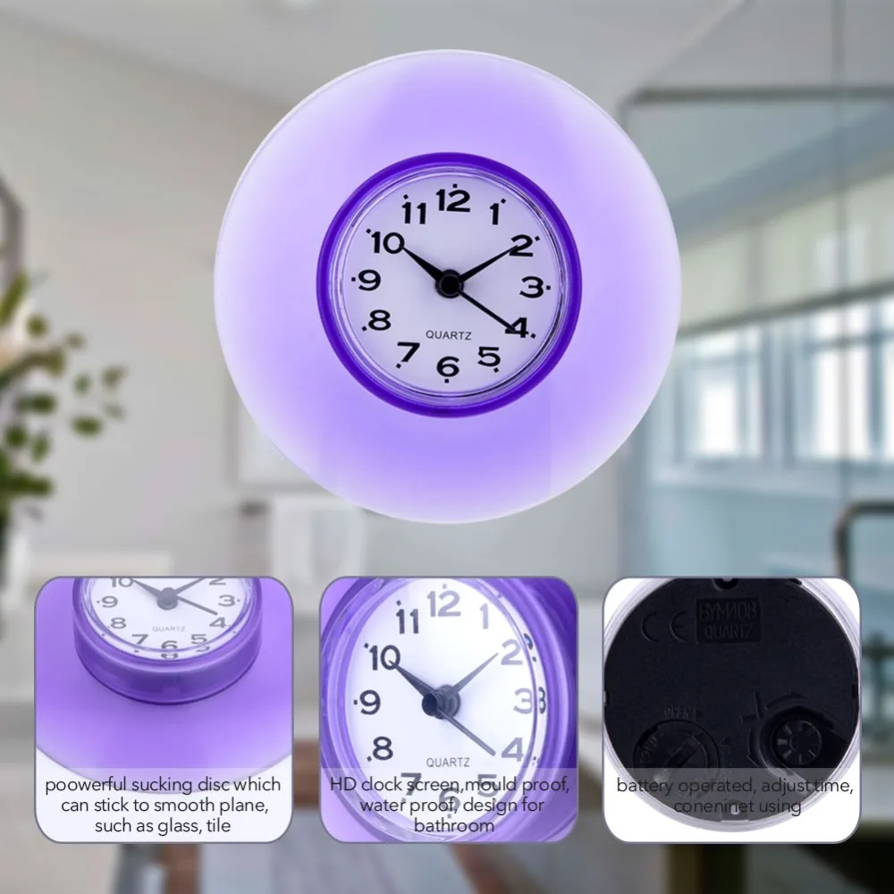 

Mini Fashion Bathroom Kitchen Mirror Suction Wall Clock Shower the bedroom a study creative Waterproof Quartz Clocks Decoration