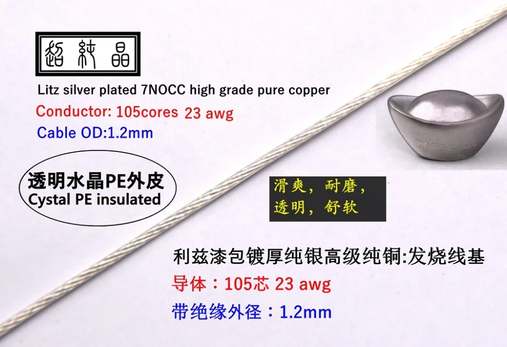 

litz thick pure silver plated 7NOCC 105core 23AWG OD:1.16mm 6meters