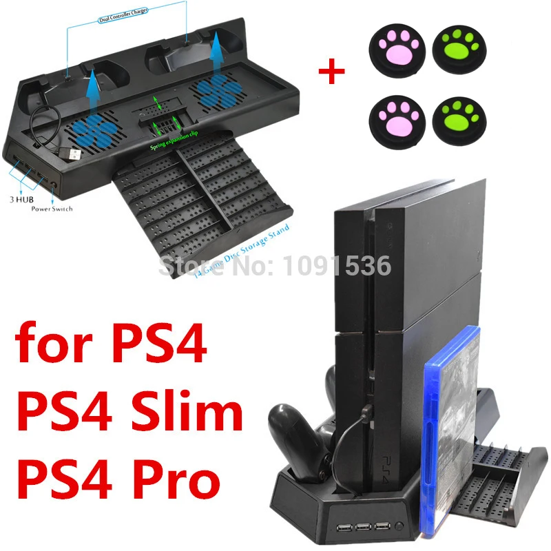 

3in1 USB Double Charging Dock Station Port Base With Dual Fan For Dualshock 4 PlayStation PS4 Slim/Pro Controller Vertical Stand