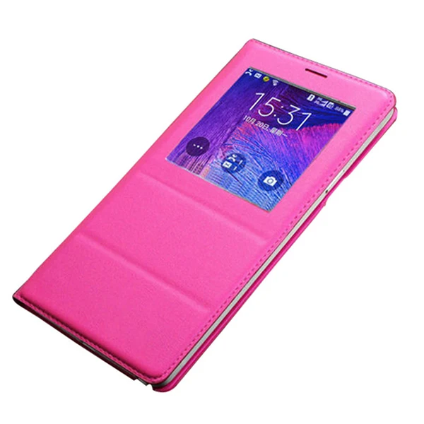 Откидная крышка Бумажник кожаный чехол для телефона samsung Galaxy Note 4 Smart View Note4 SM N910 N910F N910H SM-N910F с оригинальным чипом - Цвет: Rose red