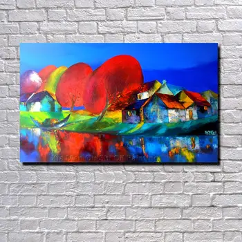 

Free Shipping Hand-painted Modern Decoration Art Painting Abstract Painting Single Blue Sky White Clouds Building Images