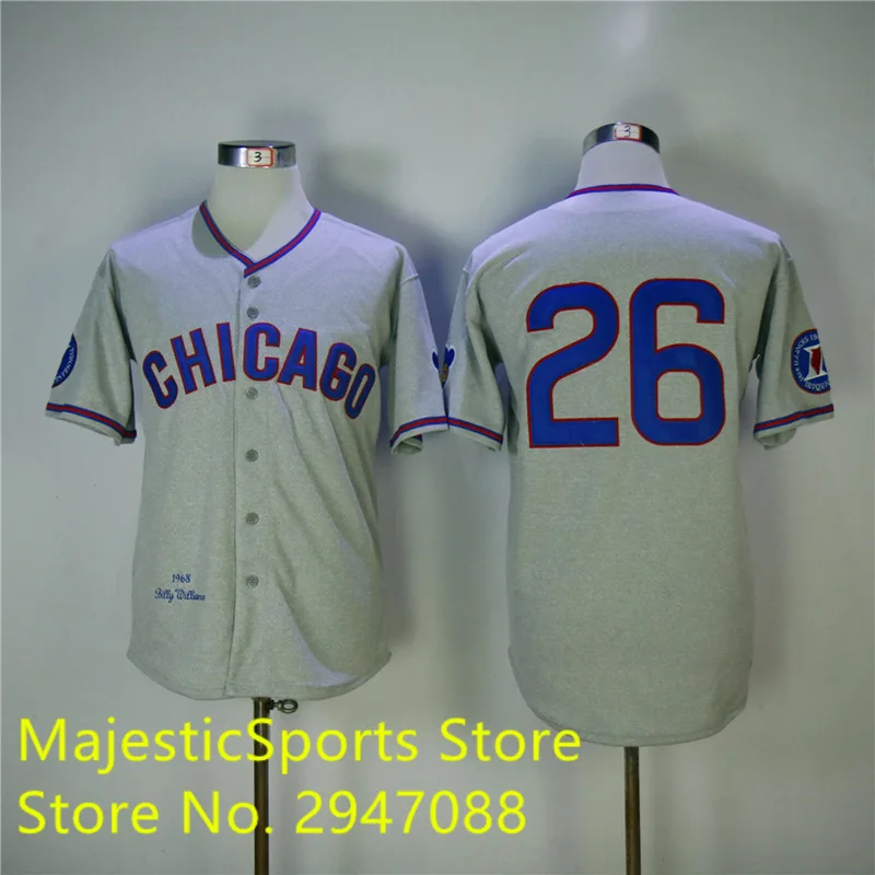 

Men's Chicago #26 Billy Williams Jersey High Quality 1968 Throwback Hemp Gray Shirt Jersey
