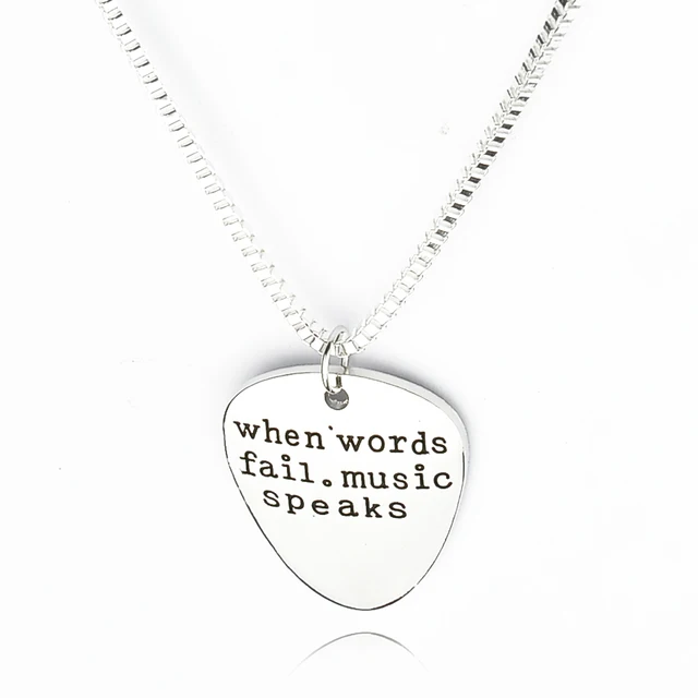 Hand Stamped Jewelry When Words Fail Music Speaks Silver Letter Necklace Guitar Pick Collier Femme Jewelry Collier Anime Hand Stamped Jewelry When Words Fail Music Speaks Silver Letter Necklace Guitar Pick Collier Femme Jewelry Collier Anime