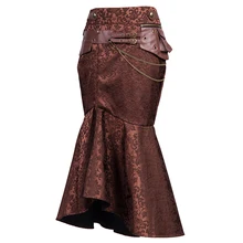 Винтажный коричневый жаккард Высокая талия кожа Русалка Длинные Юбки Женская Макси юбка Сексуальная стимпанк готический Асимметричный Нижняя юбка